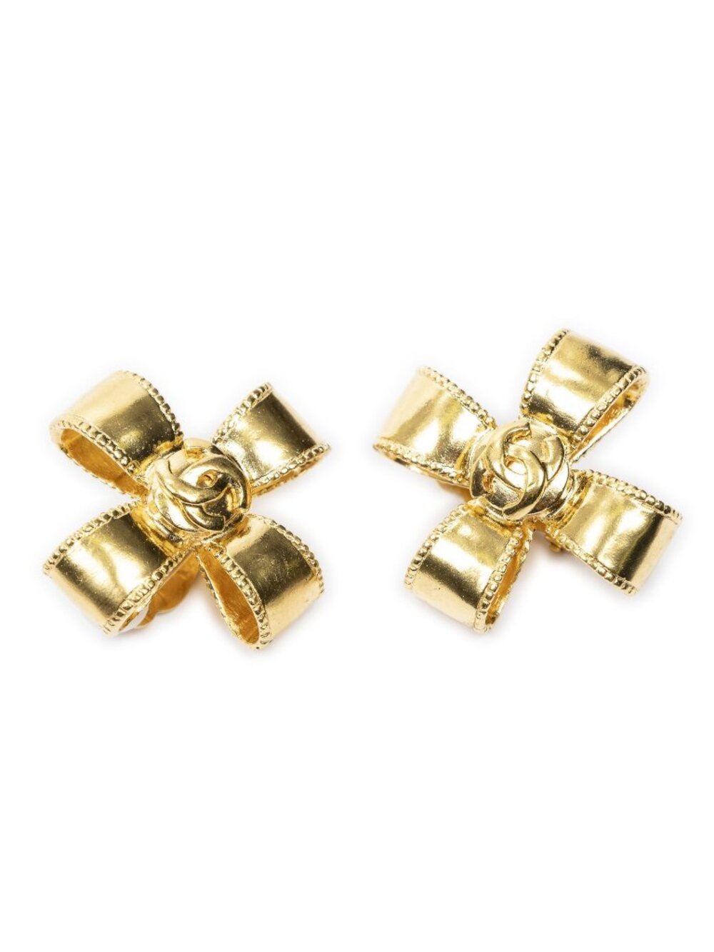 Chanel CC Ribbon Cross Clip-On Earrings Gold Plated